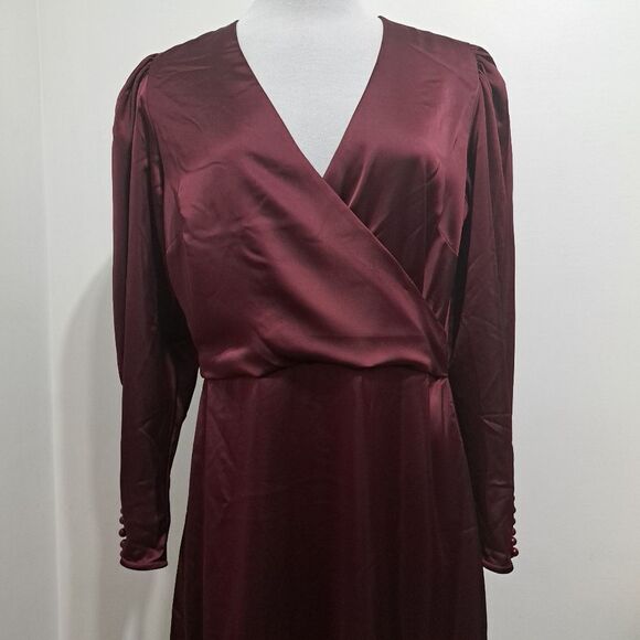 Calvin Klien Satin Puff Sleeve High Low Ruffled Hem Holiday Burgundy S 12 NWT - Picture 10 of 17